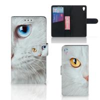 Sony Xperia Z3 | Telefoonhoesje | Met pasjeshouder | Witte Kat - thumbnail