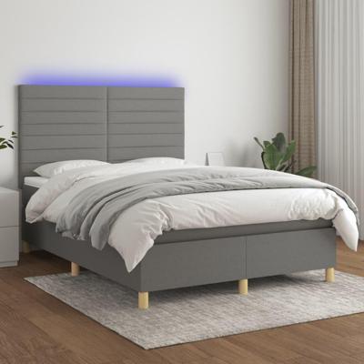 Boxspring met matras en LED stof donkergrijs 140x190 cm