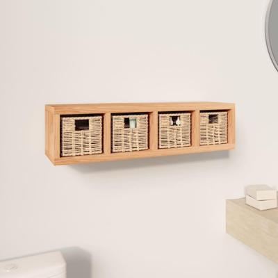 Wandschap met manden 62x18x16 cm massief walnotenhout