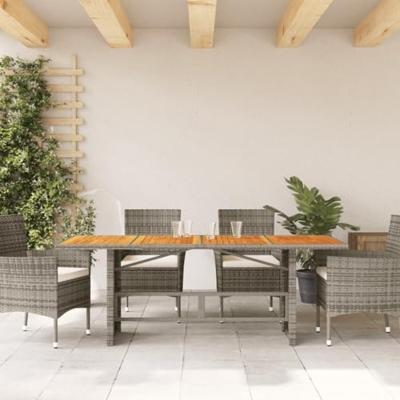 Tuintafel met acaciahouten blad 190x80x75 cm poly rattan grijs Tuintafel met acaciahouten blad 190x80x75 cm poly rattan grijs