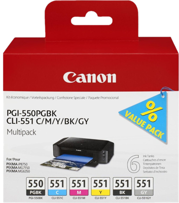 Canon inktcartridge PGI-550PGBK+CLI-551, OEM 6496B005, zwart, pigment zwart, cyaan, magenta, geel, grijs - thumbnail