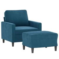 Fauteuil met voetenbank 60 cm fluweel blauw - thumbnail