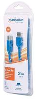 Manhattan USB A - USB B kabel USB 2 m blauw - USB-kabel (2 m, USB A, USB B, 3.0 (3.1 Gen 1), stekker/stekker, blauw) - thumbnail