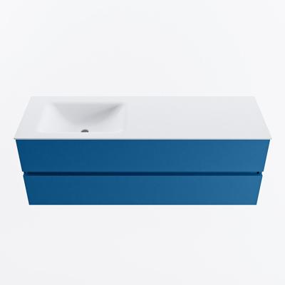 MONDIAZ VICA 140cm badmeubel onderkast Jeans 2 lades. Wastafel CLOUD links 1 kraangat, kleur Talc.