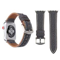Denim Pattern Echt Leren bandje - Grijs - Geschikt voor Apple Watch 44mm / 45mm / 46mm / 49mm - thumbnail
