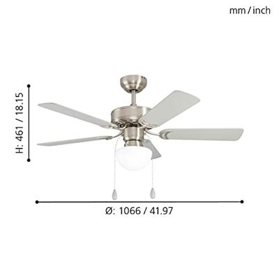 Eglo Plafondventilator lampCadiz E27 106cm RVS - 35074