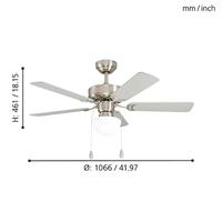 Eglo Plafondventilator lampCadiz E27 106cm RVS - 35074 - thumbnail