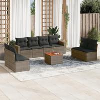 9-delige Loungeset met kussens poly rattan grijs - thumbnail