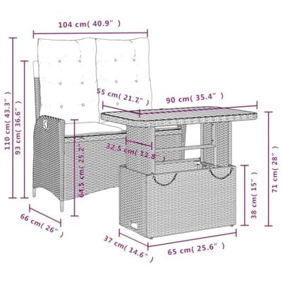 2-delige Tuinset met kussens poly rattan beige