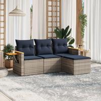 4-delige Loungeset met kussens poly rattan grijs - thumbnail