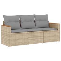 3-delige Loungeset met kussens poly rattan beige - thumbnail