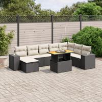 9-delige Loungeset met kussens poly rattan acacia zwart - thumbnail