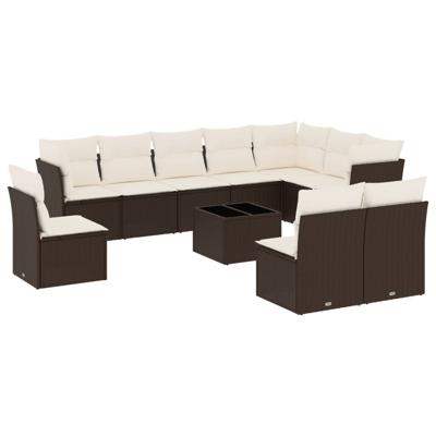 11-delige Loungeset met kussens poly rattan bruin - thumbnail