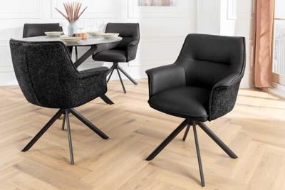 Bureaustoel LE GRAND zwart echt leer, getextureerde stof, metalen frame met armleuning - 46988