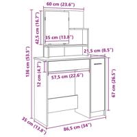 Kaptafel met spiegel 86,5x35x136 cm oud houtkleurig - thumbnail
