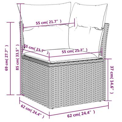 11-delige Loungeset met kussens poly rattan bruin - thumbnail