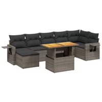 8-delige Loungeset met kussens poly rattan grijs - thumbnail