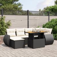 7-delige Loungeset met kussens poly rattan zwart - thumbnail