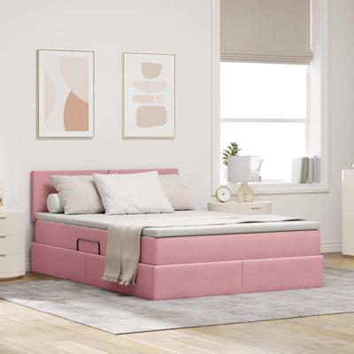 Bed met LED -striplichten met opslag Roze 140 x 190 cm Fluweel
