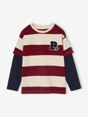 Gestreept T-shirt met dubbele mouweffect rood, gestreept