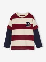 Gestreept T-shirt met dubbele mouweffect rood, gestreept - thumbnail