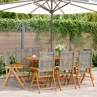 Tuinstoelen 8 st verstelbaar poly rattan en massief hout grijs - thumbnail