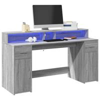 Bureau met LED-verlichting 160x55x91 cm hout grijs sonoma eiken - thumbnail