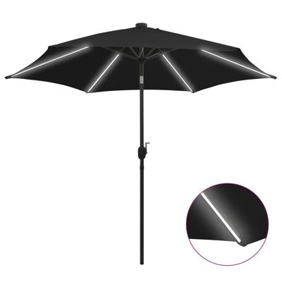 VidaXL Parasol met led-verlichting en aluminium paal 300 cm zwart