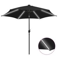VidaXL Parasol met led-verlichting en aluminium paal 300 cm zwart - thumbnail