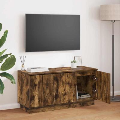 TV-meubel met LED Gerookt eiken 100 x 38 x 49 cm Bewerkt hout