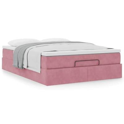 Ottoman bed met matras 140x200cm fluweel roze