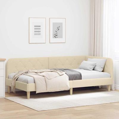 Hoekbedframe met hoofdeinde Crème 90 x 190 cm Stof