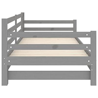 Slaapbank uitschuifbaar massief grenenhout grijs 2x(90x200) cm - thumbnail