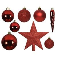 Kerstballenset kunststof kerstrood 32 st - thumbnail