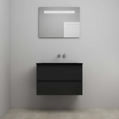 On-Line Badkamermeubelset - 80 cm - Voorgemonteerd - Ladestructuur - Acryl Wastafel - zonder Kraangat - Spiegel met LED-Verlichting - Mat Zwart
