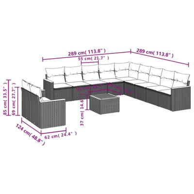 11-delige Tuinset met kussens poly rattan beige