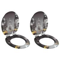 Toiletbrillen 2 st met soft-close deksels MDF New York ontwerp - thumbnail