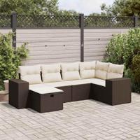 6-delige Loungeset met kussens poly rattan bruin - thumbnail