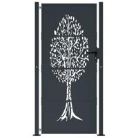 VidaXL Poort 105x205 cm met boomontwerp staal antracietkleurig - thumbnail