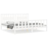 Bedframe met hoofdbord massief hout wit - thumbnail