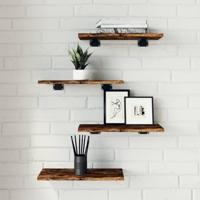 Wandschappen 4 st 40x20x1,5 cm bewerkt hout gerookt eikenkleur - thumbnail