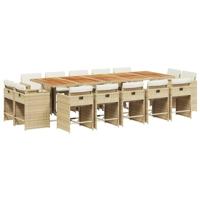 15-delige Tuinset met kussens poly rattan beige - thumbnail