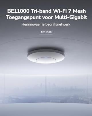 Cudy BE11000 Tri-Band Wi-Fi 7 draadloos toegangspunt, 1 x 10 GB SFP+-poort, 2.5G PoE-in, Cudy APP Control en Mesh, PoE/DC aangedreven, AP11000