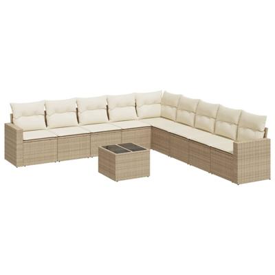 9-delige Loungeset met kussens poly rattan beige