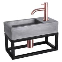 Fonteinset Differnz Ravo Beton en Handoekrek 38.5x18.5x9 cm Donker Grijs Met Gebogen Kraan Rood Koper - thumbnail