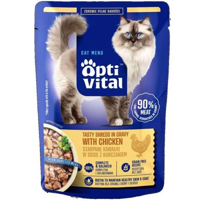 OPTIVITAL Tasty shreds in gravy with chicken - nat kattenvoer - 85g