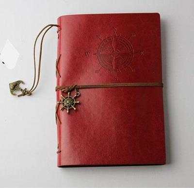 2 PC'S spiraal notebook dagboek Kladblok Vintage piraat ankers PU lederen briefpapier gift reiziger Journal papierformaat: S (rood)