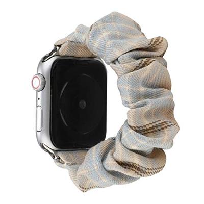 Elastisch scrunchie nylon bandje - Khaki / Lichtblauw - Geschikt voor Apple Watch 38mm / 40mm / 41mm / 42mm Elastisch scrunchie nylon bandje - Khaki / Lichtblauw - Geschikt voor Apple Watch 38mm / 40mm / 41mm / 42mm