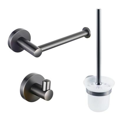 Fortifura Calvi Toiletset - toiletborstelhouder - open - handdoekhaak - toiletrolhouder - zonder klep - geborsteld gunmetal SW721175/SW721173/SW721172 Fortifura Calvi Toiletset - toiletborstelhouder - open - handdoekhaak - toiletrolhouder - zonder klep - geborsteld gunmetal SW721175/SW721173/SW721172