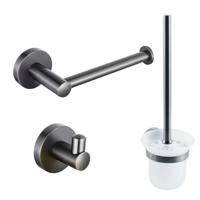 Fortifura Calvi Toiletset - toiletborstelhouder - open - handdoekhaak - toiletrolhouder - zonder klep - geborsteld gunmetal SW721175/SW721173/SW721172 - thumbnail